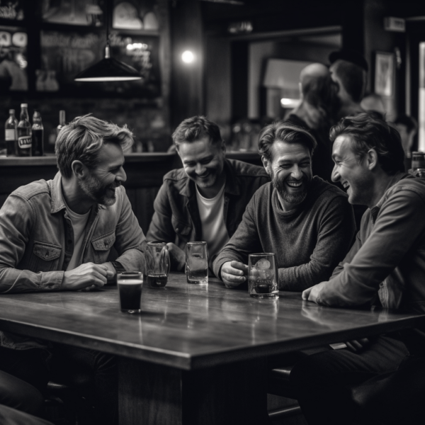 men of the mannerbund drinking in a bar-min